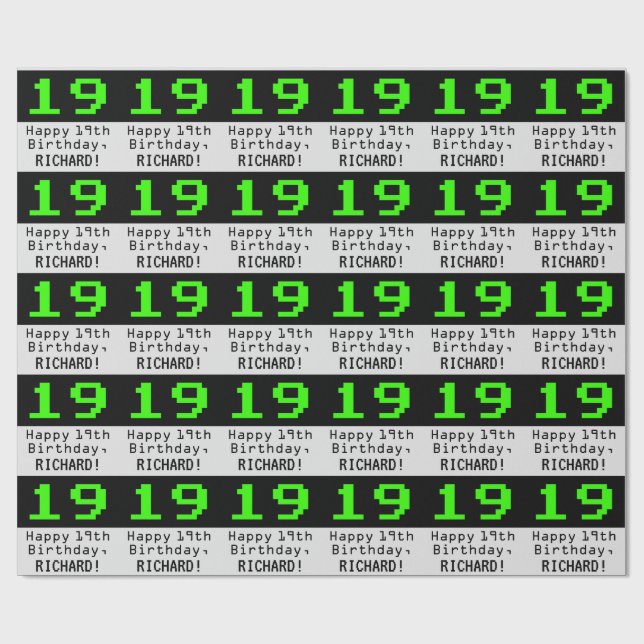 19:e födelsedagen - Nerdy/Geeky Stil "19" och Namn Presentpapper (Platt)