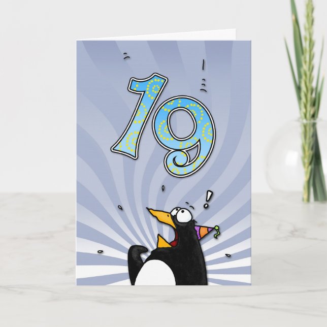 19:e födelsedagen - Penguin överraskningskort Kort (Framsida)
