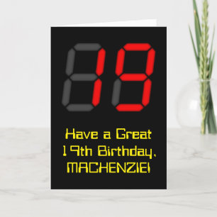 19:e födelsedagen: Red Digital Clock Stil "19" + N Kort