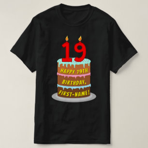 19:e födelsedagen - Roligt Cake & Candles, med ege T Shirt