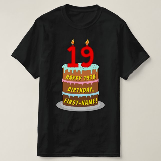 19:e födelsedagen - Roligt Cake & Candles, med ege T Shirt (Design framsida)