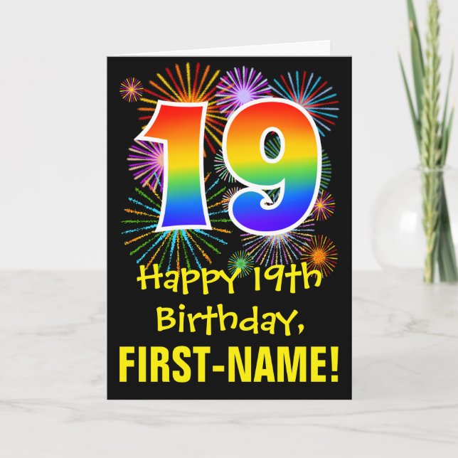 19:e födelsedagen: Roligt Fireworks Mönster + regn Kort (Framsida)