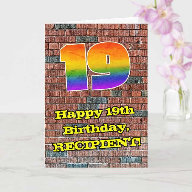 19:e födelsedagen: Roligt Graffiti-Inspired Rainbo Kort (Orkide)