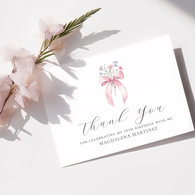 19:e födelsedagen Rosa Bow Wildblomma Flat Tack Kort (Skapare uppladdad)