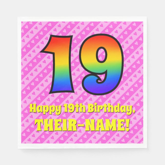 19:e födelsedagen: Rosa Rand & Hearts, regnbåge nr Pappersservett (Framsidan)