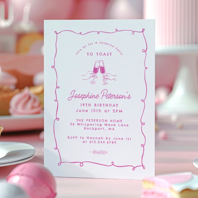 19:e födelsedagen Surprise Party Whimsical Doodle Inbjudningar (Skapare uppladdad)