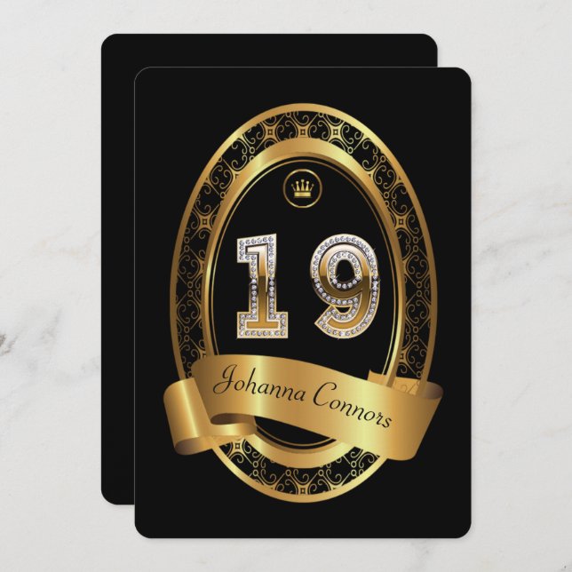 19:e,födelsedagsfest kvinna man,elegant färg inbjudningar (Fram/baksida)