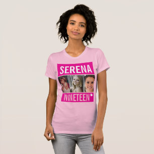 19:e födelsedagsfesten av firande fotot rosa t shirt