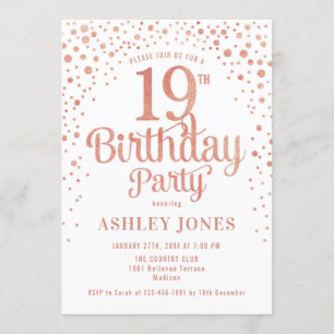 19:e Födelsedagsfesten - Vita och Ro Guld Inbjudningar