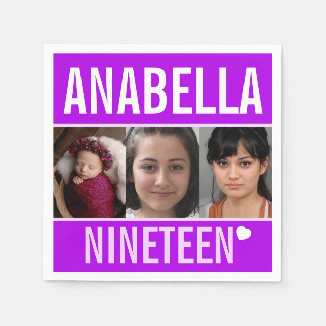 19:e födelsedagsfestens anpassningsbar för fotolil pappersservett (Framsidan)