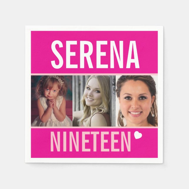 19:e födelsedagsfestens anpassningsbar för fotoros pappersservett (Framsidan)