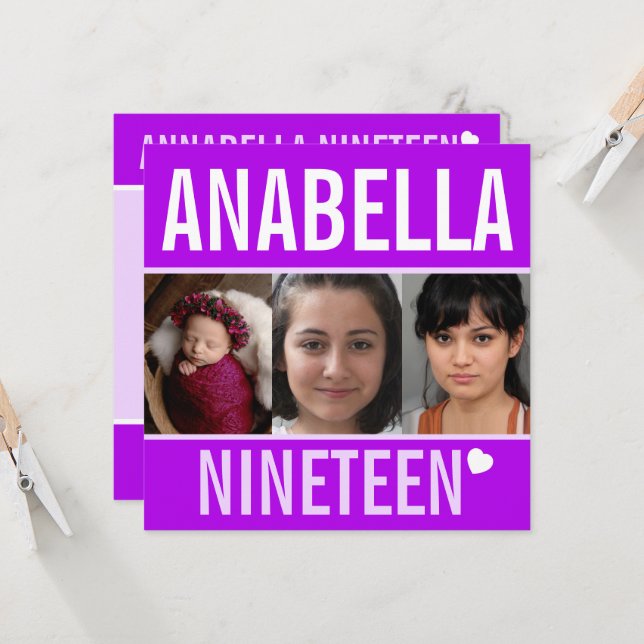 19:e födelsedagsfestens firande-fotolila inbjudningar (Fram/Back In Situ)