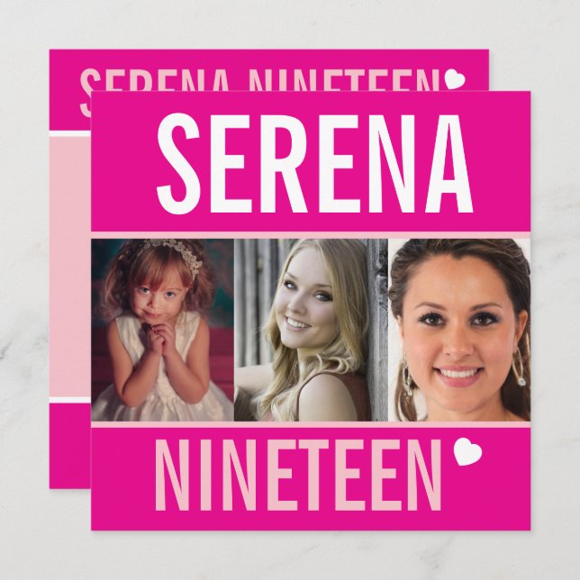 19:e födelsedagsfestens firande-fotorosa inbjudningar (Fram/baksida)