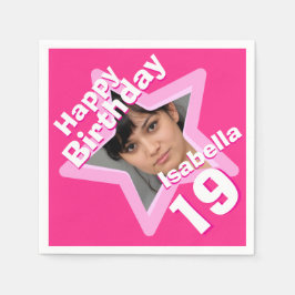 19:e Födelsedagsfestens shock rosa-blöjor för foto Pappersservett