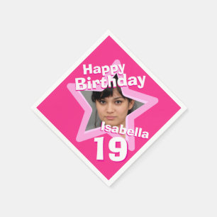 19:e Födelsedagsfestens shock rosa-blöjor för foto Pappersservett