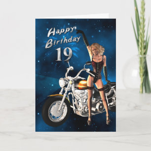 19:e födelsedagskort med motorcykel kort