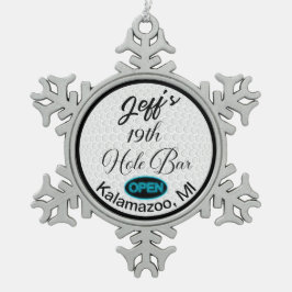 19:e Hål-Personligen Golf Boll Design Pub Snöflinga Pewter Julgransprydnad
