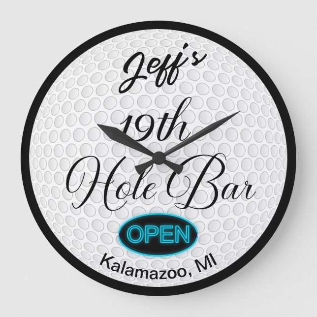 19:e Hål-Personligen Golf Boll Design Pub Stor Klocka (Framsida)