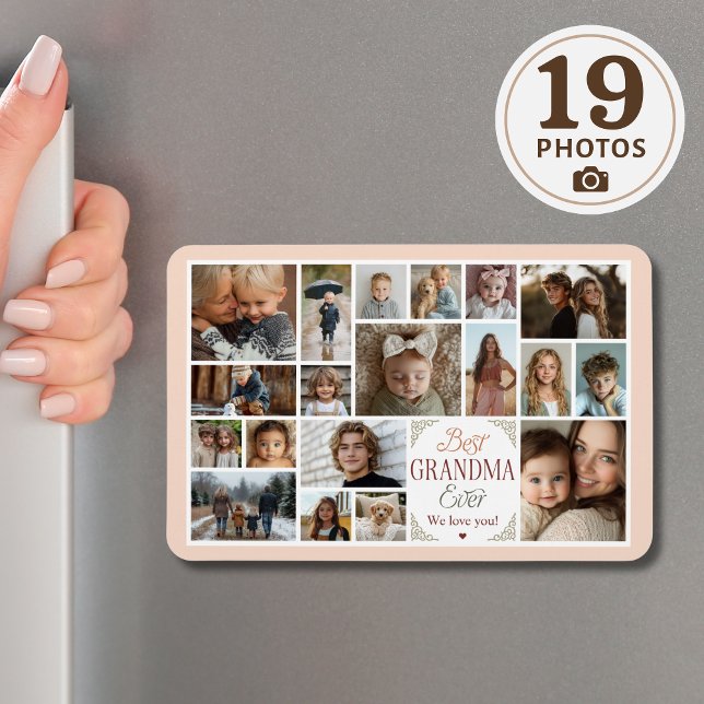 19 Photo Collage Best Grandma nånsin Magnet (Shown on a 4" x 6" magnet)
