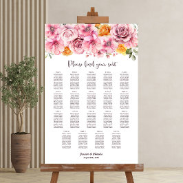 19 Sätesdiagram för Rosa i Elegant vid Bord Bröllo Poster