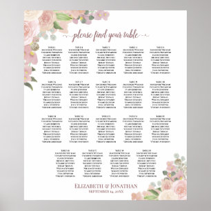 19 Sätesdiagram för Rosa i Elegant vid Bord Bröllo Poster