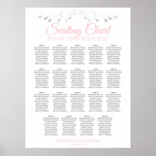19 Sätesdiagram för Rosa och Grått Bröllop Poster