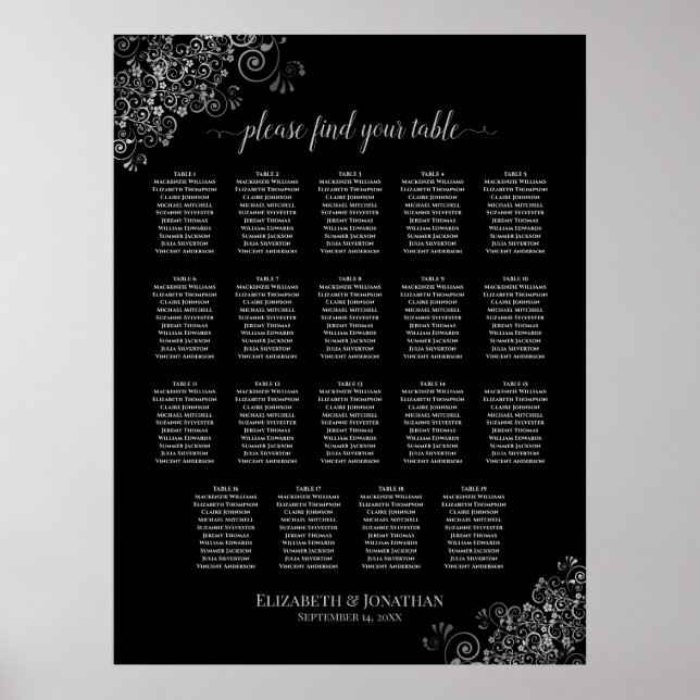 19 Silver: Sittplatsdiagram för svart Bröllop vid  Poster (Framsidan)