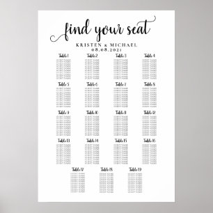 19 Stort Bröllop-gästdiagram för stora Bord Poster