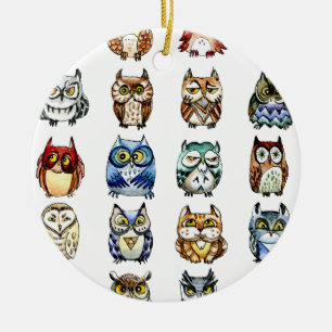 19Owls och 1Cat Julgransprydnad Keramik