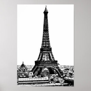 19th århundrade för Eiffel tornteckning Poster