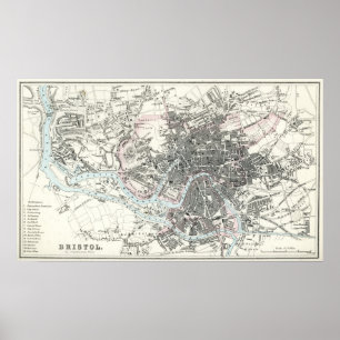 19th århundradekarta för antikvitet av Bristol Poster