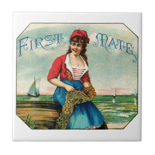 19th C. First Mate Cigars Kakelplatta