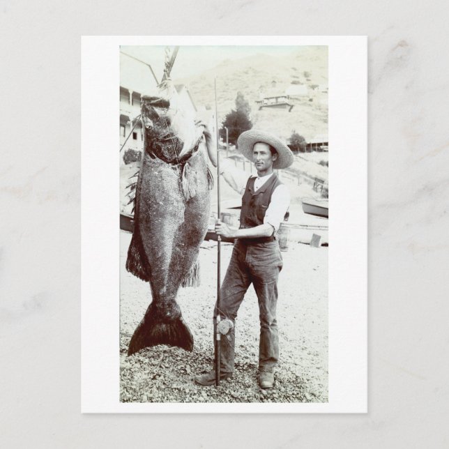 19th C. Fisherman and Goliath Grouper Vykort (Framsida)