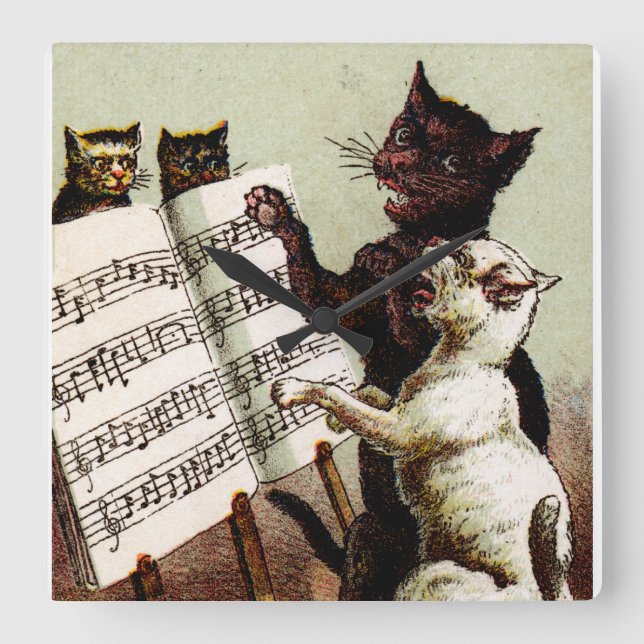 19th C. Singing Cats Fyrkantig Klocka (Framsida)