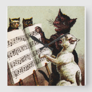 19th C. Singing Cats Fyrkantig Klocka