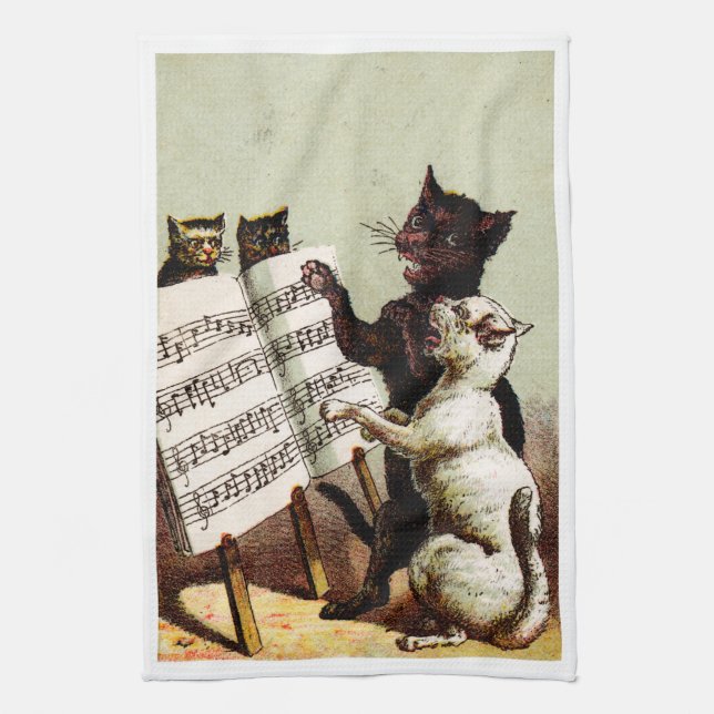 19th C. Singing Cats Kökshandduk (Vertikal)