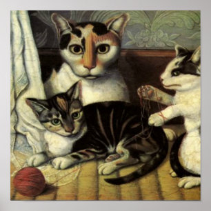 19th Katter för Folk konst för århundradeamerikan Poster