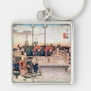 1. 日 橋, 広 重 Nihonbashi, Hiroshige, Ukiyo-e Fyrkantig Silverfärgad Nyckelring