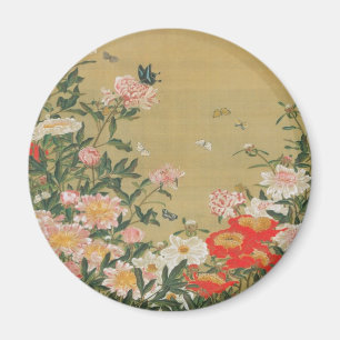 1. 芍 薬 群 蝶 図, 若 blomma och fjäril, Jakuchu, 冲 Magnet