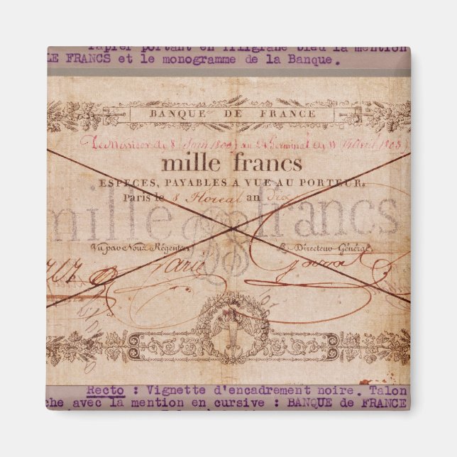 1 000 francs-sedel från 8 Floreal, An X Magnet (Framsidan)