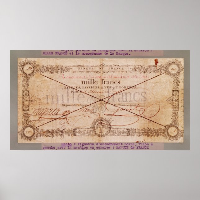 1 000 francs-sedel från 8 Floreal, An X Poster (Framsidan)
