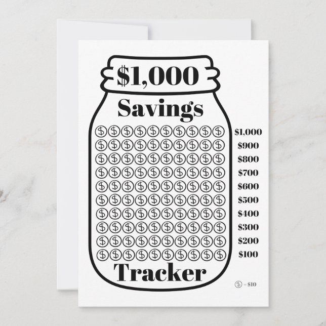 $1 000 Savings Tracker Mason Burk budgetmål Lakan Inbjudningar (Framsida)