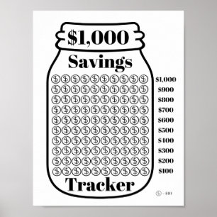 $1 000 Savings Tracker Mason Burk budgetmål Lakan Poster