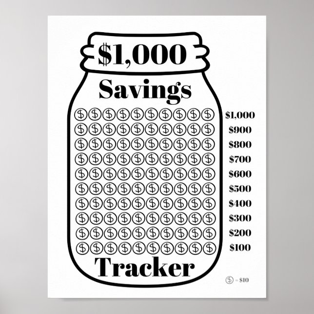 $1 000 Savings Tracker Mason Burk budgetmål Lakan Poster (Framsidan)