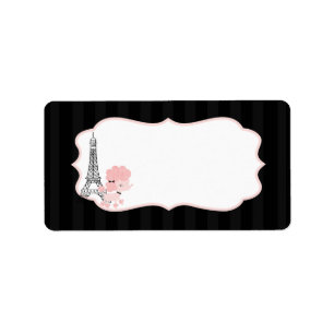 1,25 tum x 2,75 tum Adress Rosa Pudel i Paris Adressetikett