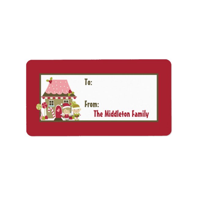 1,25-tums x2,75-tums Gingerbröd House Stick on Gif Adressetikett (Framsidan)