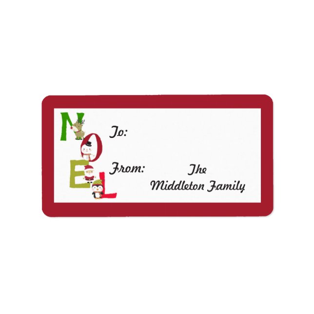 1,25" x 2,75" NOEL jultomten på gift-Märkre Adressetikett (Framsidan)