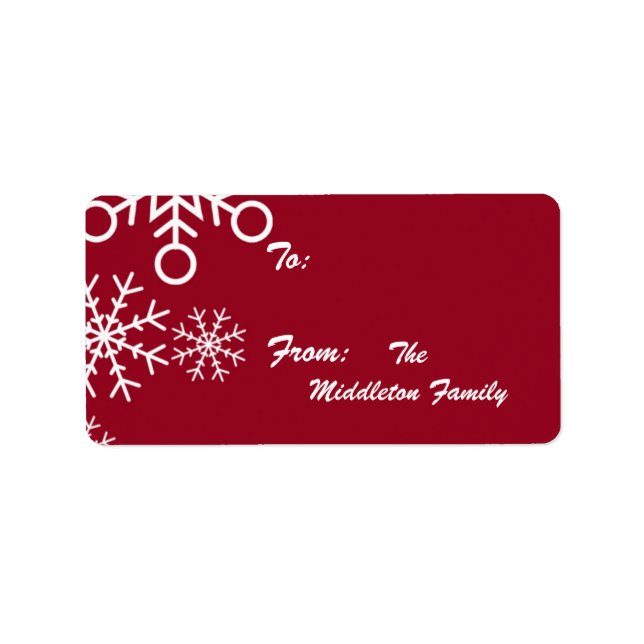 1,25" x 2,75" Röd JULAFTON Snowflake Stick på Märk Adressetikett (Framsidan)