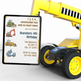 1,2,3,4 Construction Fun, 4th Birthday Inbjudningar