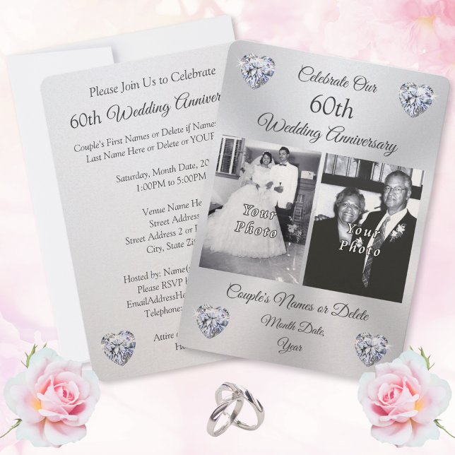 1, 2 foton, 60-årsjubiléer för Bröllop Inbjudningar (60th wedding anniversary invitations, with photos.  60th wedding anniversary invitations online.)
